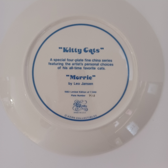 Vintage Collector Plate, Morrie by Leo Jansen, Kitty Cats Series, Persian, Kern - Picture 2 of 4